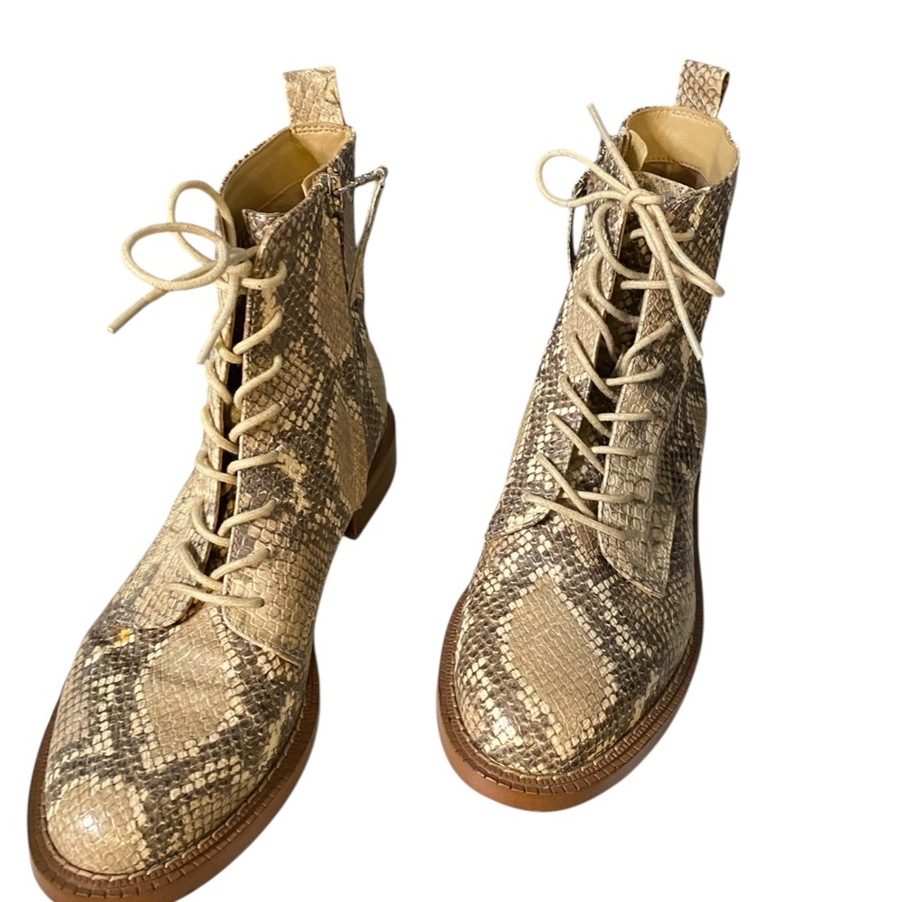 Sam Edelman Brown Lace Up Snakeskin Boots With Brogue Detailing View 2